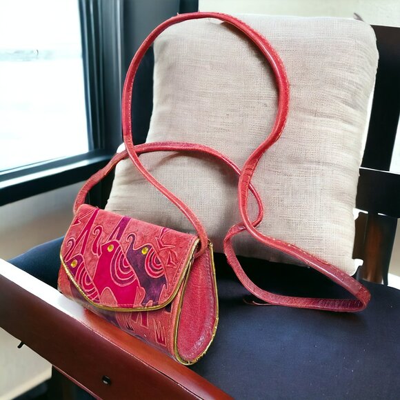 ELEPHANT PAINTED HAND TOOLED LEATHER Crossbody Handbag Purse Made in Ind… - Picture 3 of 10